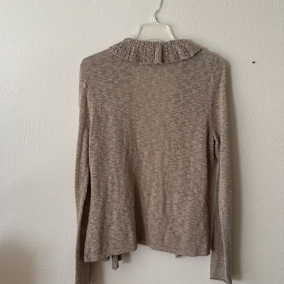 Sarah Spencer Open Cardigan ruffled front edge long sleeves tan size Large - Picture 2 of 12